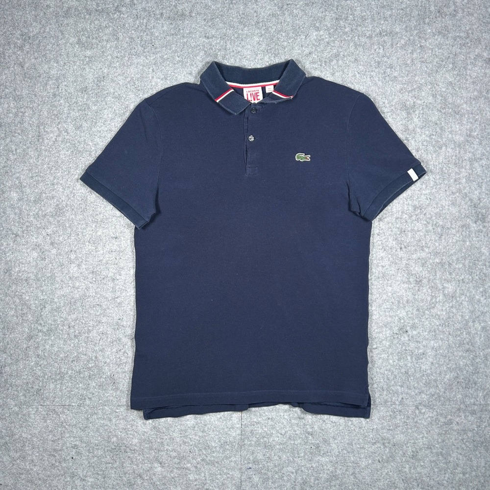 Lacoste Live Polo Shirt Mens Medium Navy Blue Pique Short Sleeve Slim Fit Casual